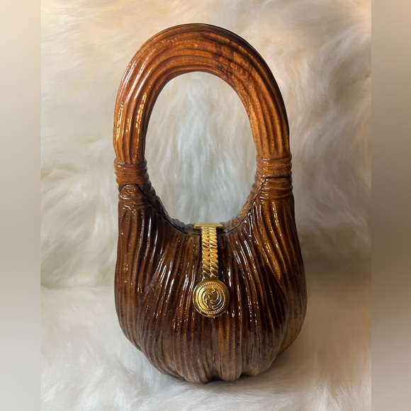 Timmy Woods of Beverly Hills Acacia Wood Handbag Purse 👜 🧡 - Picture 7 of 17